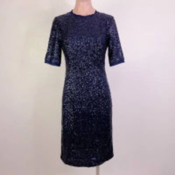 Eliza J Short Sleeve Sequin Embellished Formal Sheath Dress Navy Blue - Picture 2 of 5
